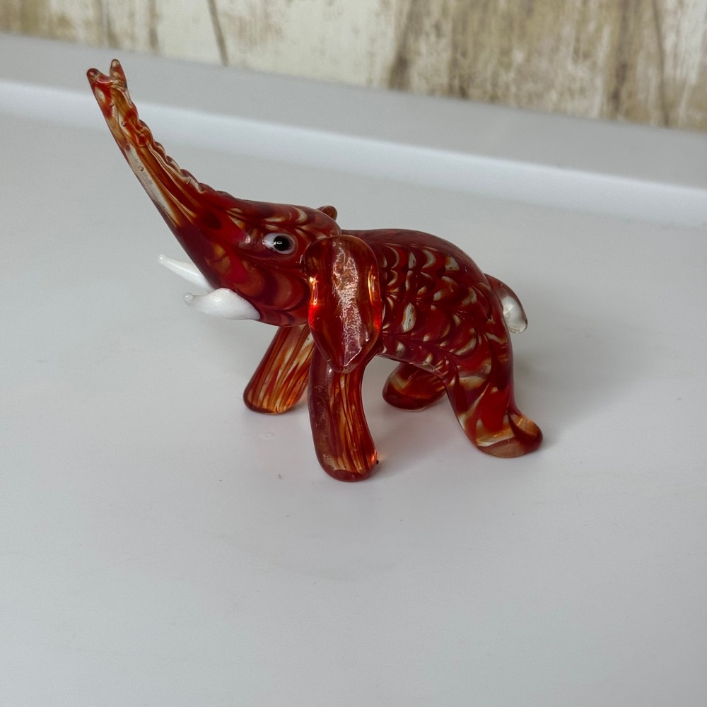 Lenox Glass Elephant Figurine‎ Red Clear Swirls Collectible Decor